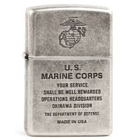 美国ZIPPO打火机 芝宝 古银仿旧双刻 美国海军陆战队徽章 121FB AW13