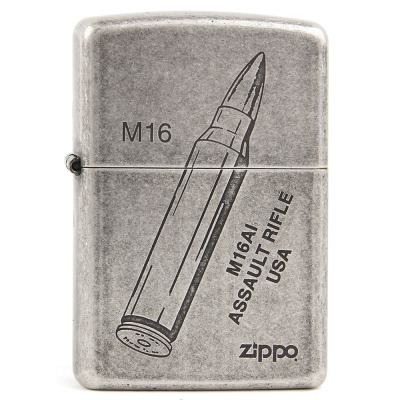 美国ZIPPO打火机 芝宝 煤油打火机 古银仿旧双刻-121FB M16子弹