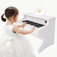 [六一儿童节]多功能木质小钢琴儿童电子琴宝宝周岁小女孩玩具0-1-3 真钢琴声[优雅白]木质+钢琴烤漆+乐谱架+卡通乐谱
