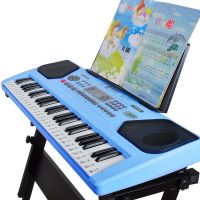 俏娃宝贝玩具儿童电子琴钢琴多功能音乐玩具带麦克风电源 升级USB版蓝+话筒+琴谱/琴贴+教程+升降琴架