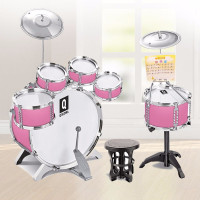 俏娃宝贝 儿童架子鼓爵士鼓儿童初学者敲打鼓宝宝玩具男3-6岁 粉:入门初学大号6鼓2镲带军鼓+学鼓套装