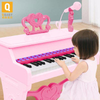 儿童电子琴钢琴宝宝男孩女孩乐器玩具女孩宝宝电子琴1-2-5周岁 公主粉气质立式小钢琴+充电组合套装