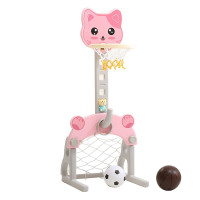 儿童篮球架室内家用可升降1-3-6岁男女孩玩具小孩4-12岁三合一足球套圈儿童玩具 三合一篮球架+足球门+套圈[粉色]