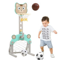 儿童篮球架室内家用可升降1-3-6岁男女孩玩具小孩4-12岁三合一足球套圈儿童玩具 三合一篮球架+足球门+套圈[蓝色]