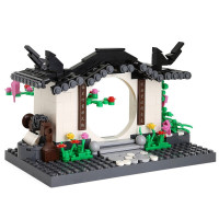 万格积木中国风徽派建筑庭院阁楼模型古典城市建筑花园别墅拱小颗粒积木 徽派建筑—拱门(381片)