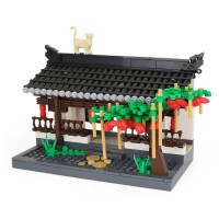 万格积木中国风徽派建筑庭院阁楼模型古典城市建筑花园别墅拱小颗粒积木 徽派建筑—走廊(506片))