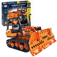 卫乐科技拼装遥控积木玩具系列恐龙大象坦克赛车玩具男孩女孩儿童拼插拼装电动玩具 7111遥控推土机(775颗粒)