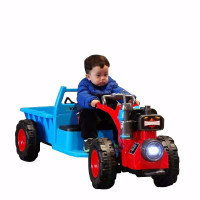 [抖音同款]儿童手扶拖拉机电动车可坐人双人1-3岁3-6岁充电音乐灯光儿童节 手扶式双电双驱12V电瓶[东方红]