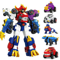 灵动创想百兽总动员变形机甲玩具合体变形机器人男孩拼装组装玩具套装 五合体套装-烈焰战龙神