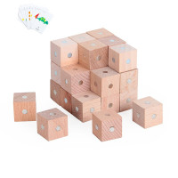 磁性正方体积木六面磁铁磁力小方块可拆卸立体王几何数学教具积木 磁性正方体原木色27粒（加送16张卡片）
