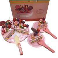 女孩生日仿真茶具茶壶儿童过家家厨房套装下午茶蛋糕木制玩具 双层蛋糕