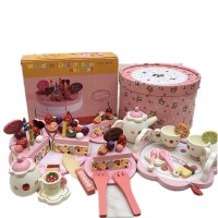女孩生日仿真茶具茶壶儿童过家家厨房套装下午茶蛋糕木制玩具 茶具+双层蛋糕
