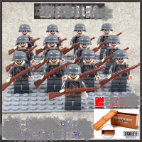 军事小人德军小人偶二战士兵兵人玩具乐高积木男孩子儿童拼装人仔 步兵小队13人+底板箱