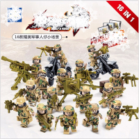 军事小人德军小人偶二战士兵兵人玩具乐高积木男孩子儿童拼装人仔 米白牙战士16人