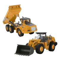 汇纳合金工程车挖掘机模型儿童仿真合金挖土机模型6-9岁男孩玩具 1:50两只装(铰接式自卸车+装载机)