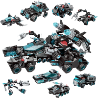 启蒙积木军事航母组装合体战神机器人拼装模型玩具兼容樂高儿童学生 [8合1]暗影脉冲战车1413(714颗)