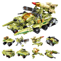 启蒙积木军事航母组装合体战神机器人拼装模型玩具兼容樂高儿童学生 [8合1]雷霆远征战车1415(629颗)