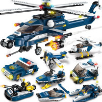 启蒙积木军事航母组装合体战神机器人拼装模型玩具兼容樂高儿童学生 [8合1]风暴武装直升机1801(381颗)