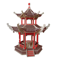 儿童玩具3d立体拼图木质拼装拼插别墅建筑模型diy手工制作 杭州湖心亭