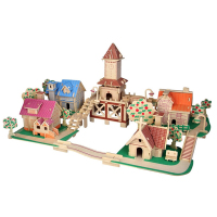 儿童木质玩具木制3d立体拼图 拼装拼插房屋建筑模型 diy手工礼品积木房子 欧洲浪漫小镇