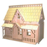 儿童木质玩具木制3d立体拼图 拼装拼插房屋建筑模型 diy手工礼品积木房子 全门廊式大屋