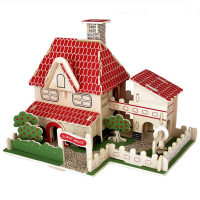 儿童木质玩具木制3d立体拼图 拼装拼插房屋建筑模型 diy手工礼品积木小房子 加州阳光小屋