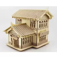 儿童木质玩具木制3d立体拼图 拼装拼插房屋建筑模型 diy手工礼品积木小房子 博雅书斋