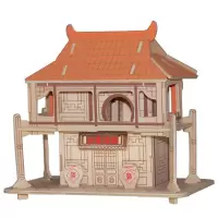 儿童木质玩具木制3d立体拼图 拼装拼插房屋建筑模型 diy手工礼品积木小房子 如意酒馆