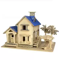 儿童木质玩具木制3d立体拼图 拼装拼插房屋建筑模型 diy手工礼品积木小房子 海景别墅