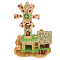 儿童木质玩具木制3d立体拼图 拼装拼插房屋建筑模型 diy手工礼品积木小房子 童心小屋2