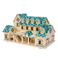 儿童木质玩具木制3d立体拼图 拼装拼插房屋建筑模型 diy手工礼品积木小房子 那拉提别墅