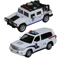 华一儿童玩具合金车 汽车模型警车 玩具车模型铁车带声音灯光回力汽车玩具 丰田巡洋舰加悍马白色警车