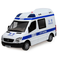 华一儿童玩具合金车 汽车模型警车 玩具车模型铁车带声音灯光回力汽车玩具 奔驰商务警车