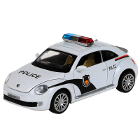 华一儿童玩具合金车 汽车模型警车 玩具车模型铁车带声音灯光回力汽车玩具 甲壳虫警车