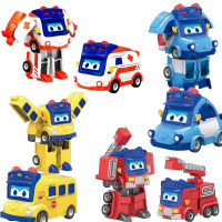 咏声车变形机器人变脸场景警长消防队长医生儿童动漫玩具汽车模型 手动变形变脸四款套装