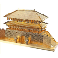 拼酷3D 合金拼装拼插DIY手工创意礼品 古建筑模型仿真摆件金属拼图玩具 崇礼门-金色(送拼装工具)