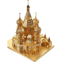 拼酷3D 合金拼装拼插DIY手工创意礼品 古建筑模型仿真摆件金属拼图玩具 瓦西里大教堂-金色(送拼装工具)