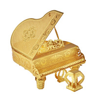 拼酷3D立体拼图合金拼装DIY手工创意礼品家居人物动漫摆件 拼插模型仿真玩具 三角钢琴-金色(送拼装工具)