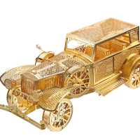 拼酷3D立体拼图合金拼装DIY手工创意礼品家居人物动漫摆件 拼插模型仿真玩具 老爷车-金色(送拼装工具)