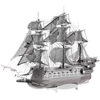 拼酷3D金属立体拼图 海盗船合金拼装拼插DIY手工礼品摆设 军事模型仿真 汽车玩 飞翔的荷兰人海盗船-银色(送拼装工具)
