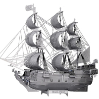 拼酷3D金属立体拼图 海盗船合金拼装拼插DIY手工礼品摆设 军事模型仿真 汽车玩具 黑珍珠海盗船-银色(送拼装工具)