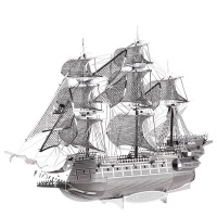 拼酷3D金属立体拼图合金拼装拼插模型玩具DIY手工创意礼品古建筑模型家居摆件 飞翔的荷兰人海盗船-银色(送拼装工具)