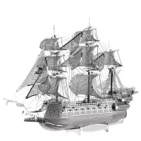拼酷3D金属立体拼图合金拼装拼插模型玩具DIY手工创意礼品古建筑模型家居摆件 飞翔的荷兰人海盗船-银色(送拼装工具)