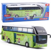 彩珀合金旅游巴士仿真模型真人语音合金汽车模型玩具儿童 绿色盒装