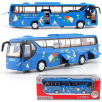 嘉业仿真金属长途旅游合金巴士公交车模型公共汽车声光回力儿童 蓝色