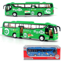 嘉业仿真金属长途旅游合金巴士公交车模型公共汽车声光回力儿童 绿色