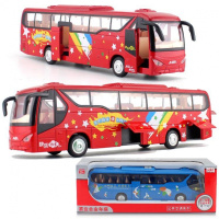 嘉业仿真金属长途旅游合金巴士公交车模型公共汽车声光回力儿童 红色