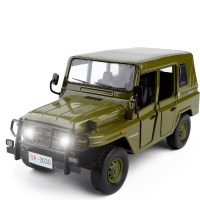 军事模型解放卡车合金车模声光金属吉普车勇士儿童玩具成人摆设 全绿吉普车
