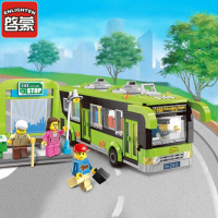 启蒙拼装积木1121男孩女孩拼插玩具模型儿童力玩具城市公交车