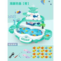 钓鱼玩具套装企鹅爬楼梯儿童大号磁性电动挂钩小孩1-3岁智力 海豚钓鱼-青-电池版[6海豚20鱼2杆]